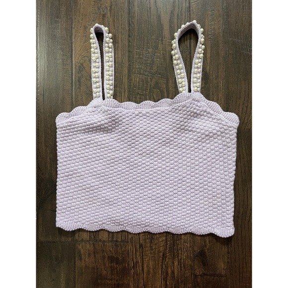 House Of Harlow 1960 S Cropped Knit Top Sweater Pearl‎ Straps Cottage Core Fairy - Picture 2 of 11
